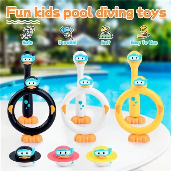 9 PCS Swimming Pool Diving Rings, Summer‎ Pool Duck Pool Diving Toys for Kids - Picture 2 of 7